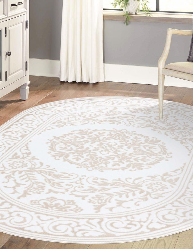 Snow White 4' x 6' Hermitage Oval Area Rug 55% Polypropylene & 45% Polyester Easy Clean Stain-Resistant Carpet for Living, Office, Dorm Rooms for Sale at Rug Engine
