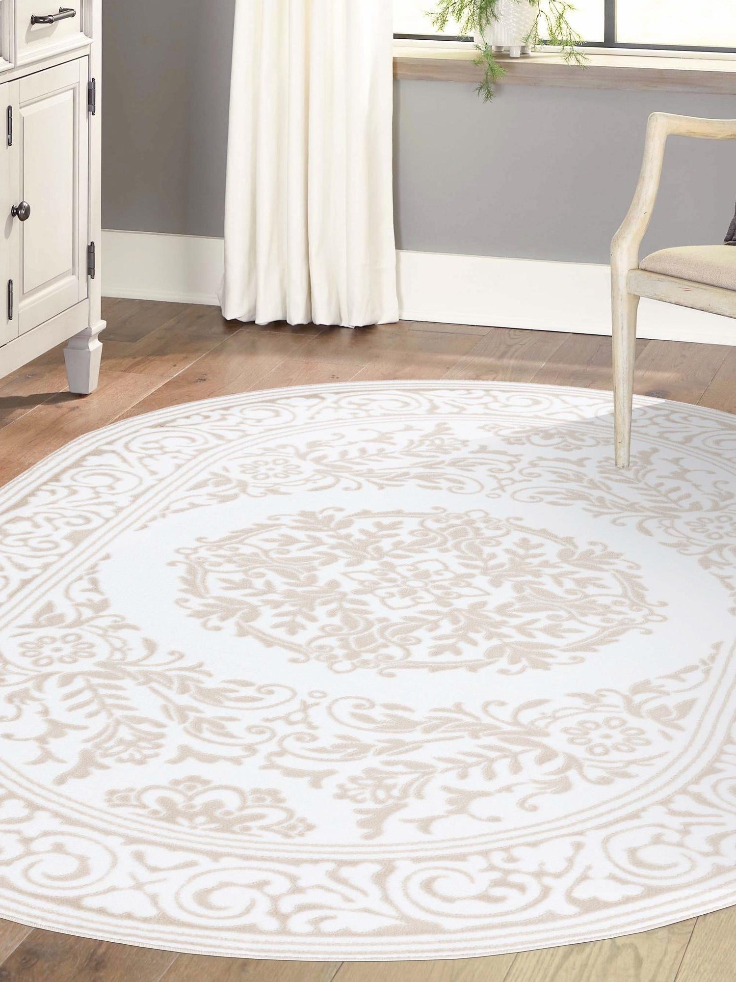 Snow White 7' x 10' Hermitage Oval Area Rug 55% Polypropylene & 45% Polyester Easy Clean Stain-Resistant Carpet for Living, Office, Dorm Rooms for Sale at Rug Engine