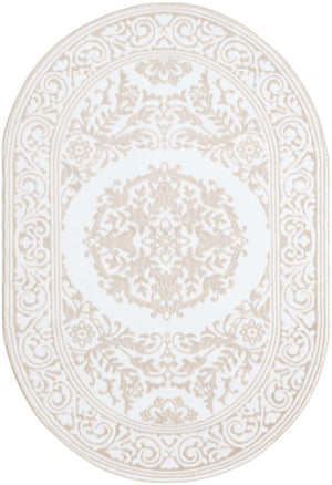 Snow White 4' x 6' Hermitage Oval Area Rug 55% Polypropylene & 45% Polyester Easy Clean Stain-Resistant Carpet for Living, Office, Dorm Rooms for Sale at Rug Engine