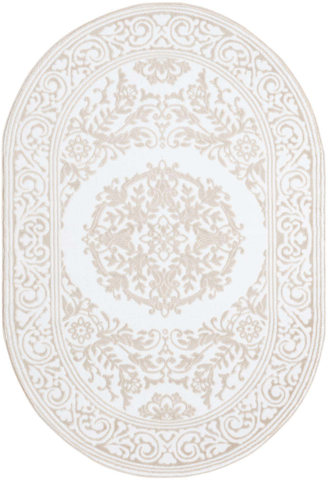 Snow White 4' x 6' Hermitage Oval Area Rug 55% Polypropylene & 45% Polyester Easy Clean Stain-Resistant Carpet for Living, Office, Dorm Rooms for Sale at Rug Engine