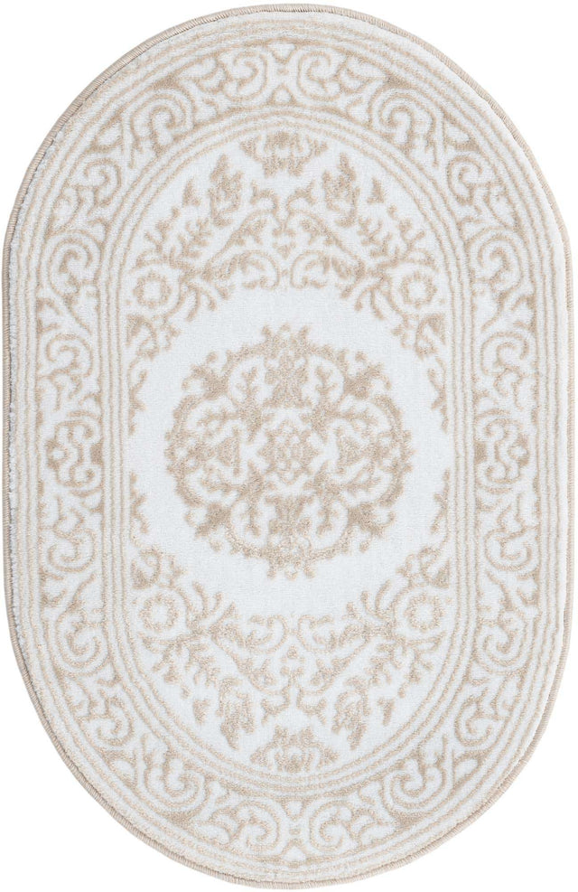 Snow White 2' x 3' Hermitage Oval Area Rug 55% Polypropylene & 45% Polyester Easy Clean Stain-Resistant Carpet for Living, Office, Dorm Rooms for Sale at Rug Engine