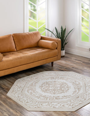 Snow White 5' 3 x 5' 3 Hermitage Octagon Area Rug 55% Polypropylene & 45% Polyester Easy Clean Stain-Resistant Carpet for Living, Office, Dorm Rooms for Sale at Rug Engine