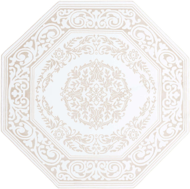 Snow White 7' 10 x 7' 10 Hermitage Octagon Area Rug 55% Polypropylene & 45% Polyester Easy Clean Stain-Resistant Carpet for Living, Office, Dorm Rooms for Sale at Rug Engine