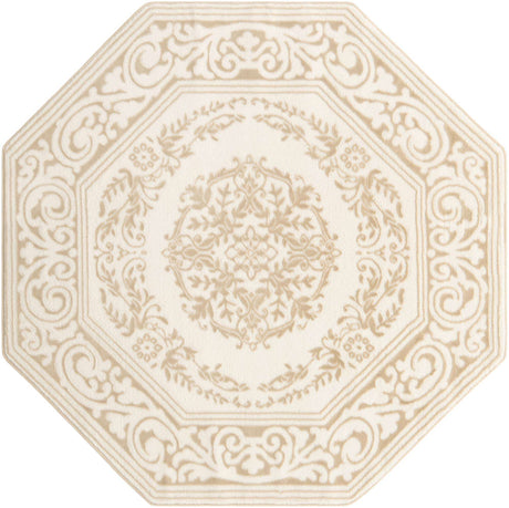 Snow White 5' 3 x 5' 3 Hermitage Octagon Area Rug 55% Polypropylene & 45% Polyester Easy Clean Stain-Resistant Carpet for Living, Office, Dorm Rooms for Sale at Rug Engine