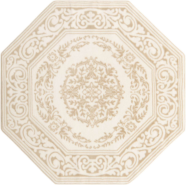 Snow White 5' 3 x 5' 3 Hermitage Octagon Area Rug 55% Polypropylene & 45% Polyester Easy Clean Stain-Resistant Carpet for Living, Office, Dorm Rooms for Sale at Rug Engine
