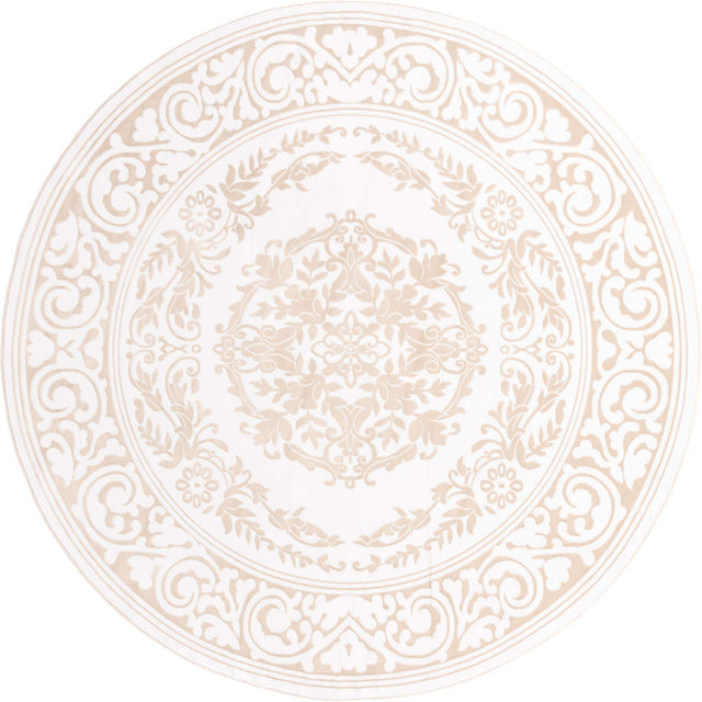 Snow White 10' 8 x 10' 8 Hermitage Round Area Rug 55% Polypropylene & 45% Polyester Easy Clean Stain-Resistant Carpet for Living, Office, Dorm Rooms for Sale at Rug Engine
