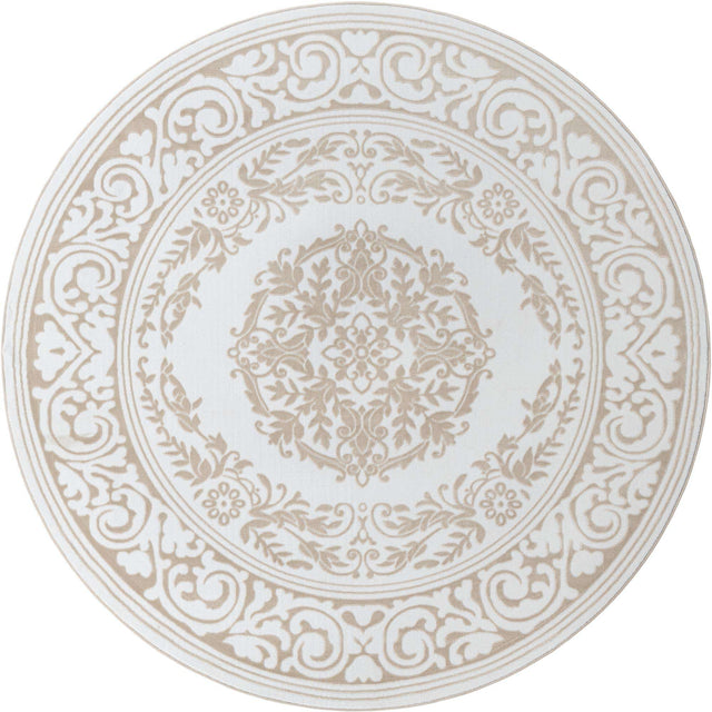 Snow White 7' 10 x 7' 10 Hermitage Round Area Rug 55% Polypropylene & 45% Polyester Easy Clean Stain-Resistant Carpet for Living, Office, Dorm Rooms for Sale at Rug Engine