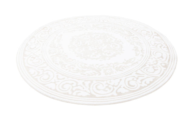 Snow White 6' x 6' Hermitage Round Area Rug 55% Polypropylene & 45% Polyester Easy Clean Stain-Resistant Carpet for Living, Office, Dorm Rooms for Sale at Rug Engine