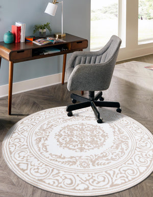 Snow White 7' 10 x 7' 10 Hermitage Round Area Rug 55% Polypropylene & 45% Polyester Easy Clean Stain-Resistant Carpet for Living, Office, Dorm Rooms for Sale at Rug Engine