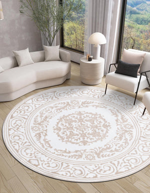 Snow White 6' x 6' Hermitage Round Area Rug 55% Polypropylene & 45% Polyester Easy Clean Stain-Resistant Carpet for Living, Office, Dorm Rooms for Sale at Rug Engine