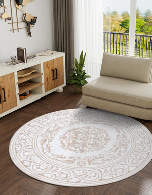 Snow White 7' 10 x 7' 10 Hermitage Round Area Rug 55% Polypropylene & 45% Polyester Easy Clean Stain-Resistant Carpet for Living, Office, Dorm Rooms for Sale at Rug Engine