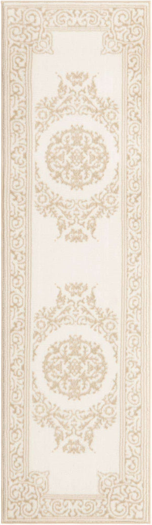 Snow White 2' x 7' Hermitage Runner Area Rug 55% Polypropylene & 45% Polyester Easy Clean Stain-Resistant Carpet for Living, Office, Dorm Rooms for Sale at Rug Engine