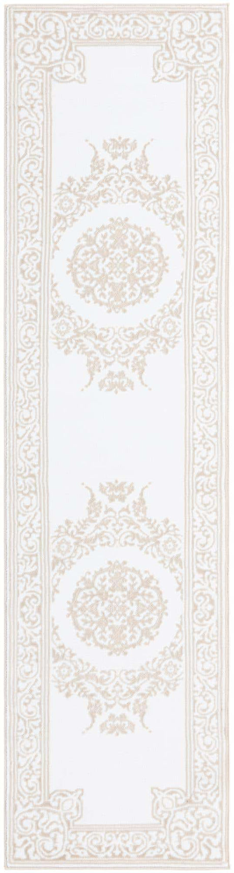 Snow White 2' 6 x 10' Hermitage Runner Area Rug 55% Polypropylene & 45% Polyester Easy Clean Stain-Resistant Carpet for Living, Office, Dorm Rooms for Sale at Rug Engine