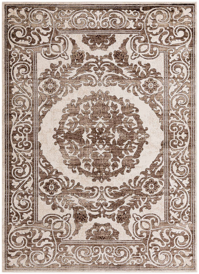 Chocolate Brown 7' x 10' Hermitage Rectangle Area Rug 55% Polypropylene & 45% Polyester Easy Clean Stain-Resistant Carpet for Living, Office, Dorm Rooms for Sale at Rug Engine
