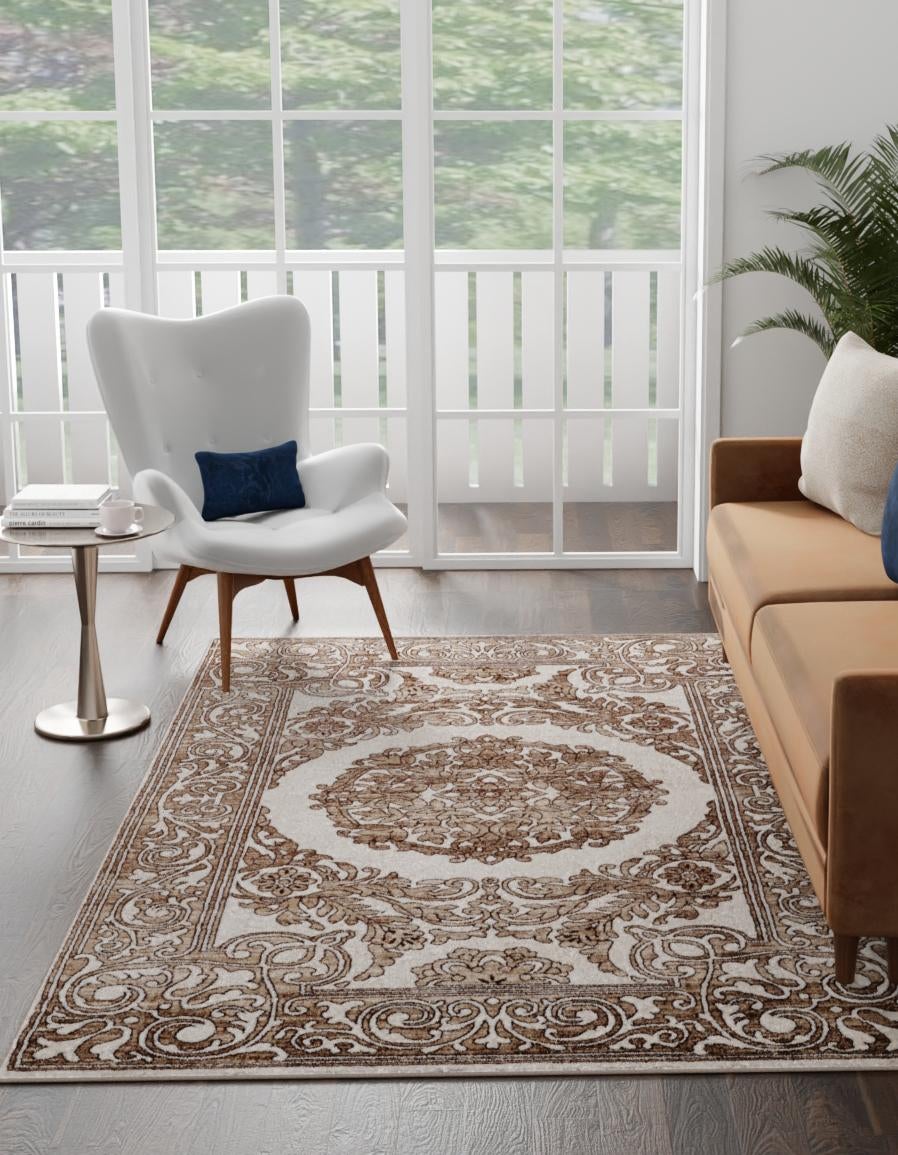 Chocolate Brown 7' x 10' Hermitage Rectangle Area Rug 55% Polypropylene & 45% Polyester Easy Clean Stain-Resistant Carpet for Living, Office, Dorm Rooms for Sale at Rug Engine