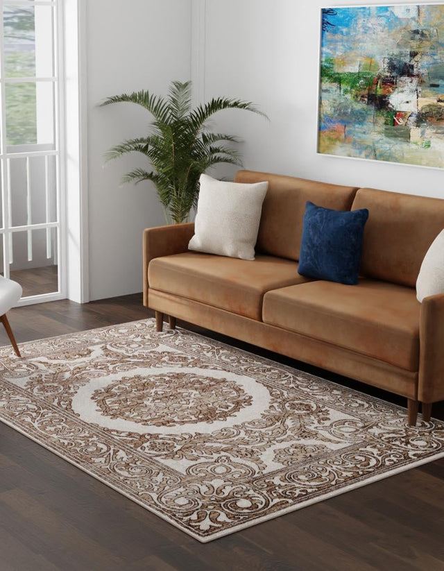 Chocolate Brown 7' x 10' Hermitage Rectangle Area Rug 55% Polypropylene & 45% Polyester Easy Clean Stain-Resistant Carpet for Living, Office, Dorm Rooms for Sale at Rug Engine