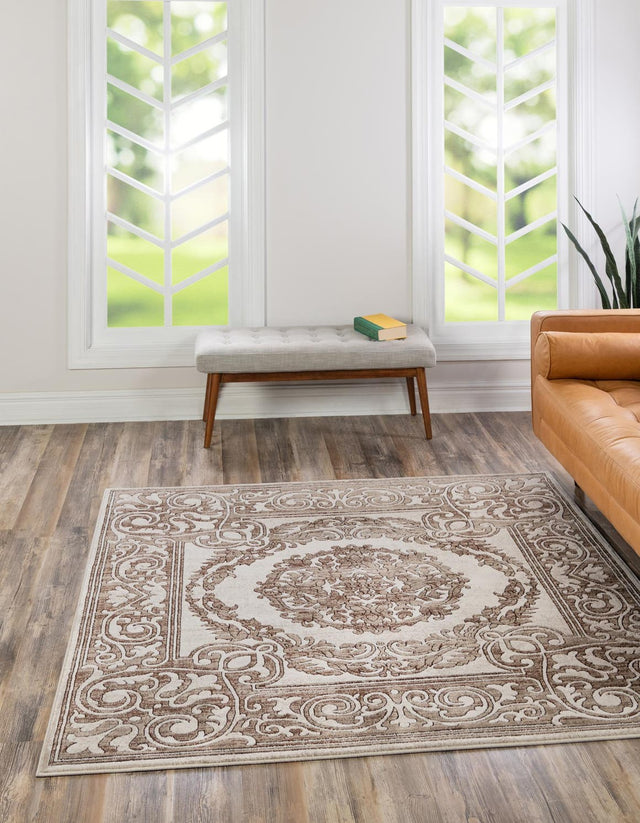 Chocolate Brown 3' 3 x 3' 3 Hermitage Square Area Rug 55% Polypropylene & 45% Polyester Easy Clean Stain-Resistant Carpet for Living, Office, Dorm Rooms for Sale at Rug Engine