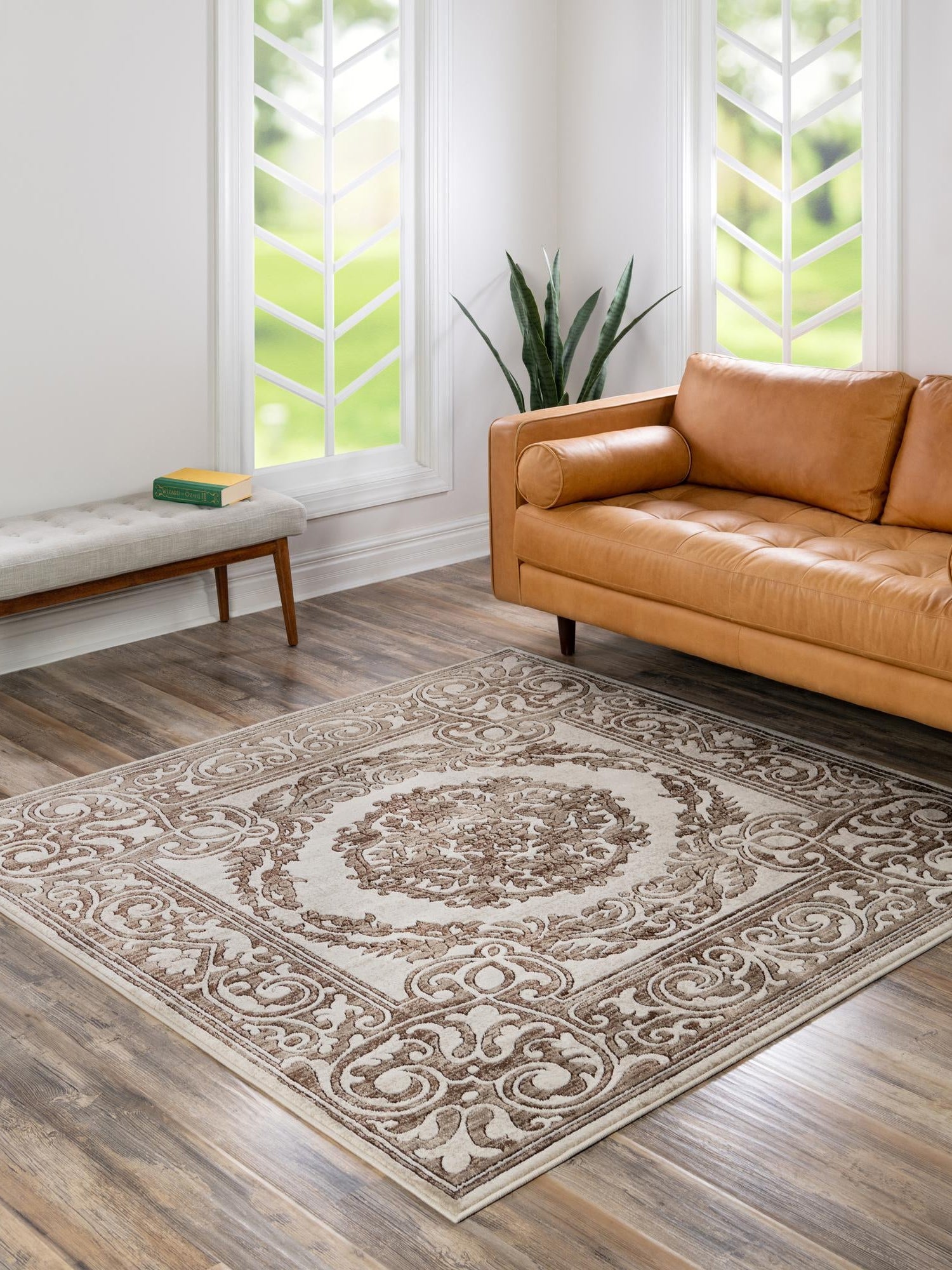 Chocolate Brown 7' 10 x 7' 10 Hermitage Square Area Rug 55% Polypropylene & 45% Polyester Easy Clean Stain-Resistant Carpet for Living, Office, Dorm Rooms for Sale at Rug Engine