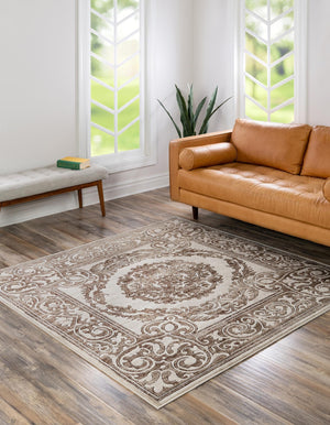 Chocolate Brown 7' 10 x 7' 10 Hermitage Square Area Rug 55% Polypropylene & 45% Polyester Easy Clean Stain-Resistant Carpet for Living, Office, Dorm Rooms for Sale at Rug Engine