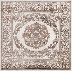 Chocolate Brown 6' x 6' Hermitage Square Area Rug 55% Polypropylene & 45% Polyester Easy Clean Stain-Resistant Carpet for Living, Office, Dorm Rooms for Sale at Rug Engine