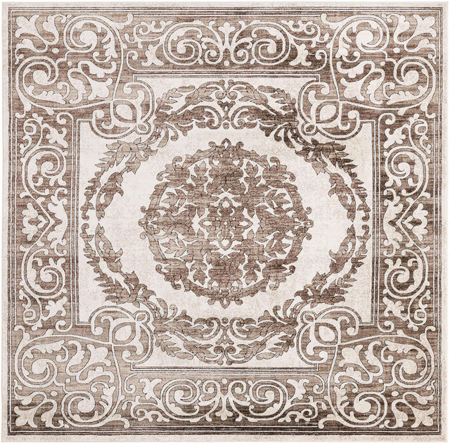 Chocolate Brown 6' x 6' Hermitage Square Area Rug 55% Polypropylene & 45% Polyester Easy Clean Stain-Resistant Carpet for Living, Office, Dorm Rooms for Sale at Rug Engine