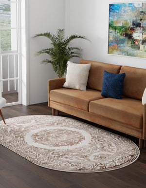 Chocolate Brown 5' 3 x 8' Hermitage Oval Area Rug 55% Polypropylene & 45% Polyester Easy Clean Stain-Resistant Carpet for Living, Office, Dorm Rooms for Sale at Rug Engine