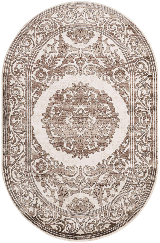 Chocolate Brown 5' 3 x 8' Hermitage Oval Area Rug 55% Polypropylene & 45% Polyester Easy Clean Stain-Resistant Carpet for Living, Office, Dorm Rooms for Sale at Rug Engine