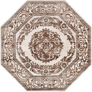 Chocolate Brown 7' 10 x 7' 10 Hermitage Octagon Area Rug 55% Polypropylene & 45% Polyester Easy Clean Stain-Resistant Carpet for Living, Office, Dorm Rooms for Sale at Rug Engine