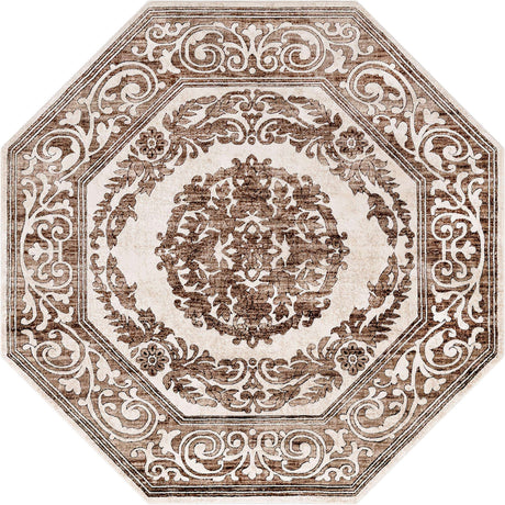 Chocolate Brown 7' 10 x 7' 10 Hermitage Octagon Area Rug 55% Polypropylene & 45% Polyester Easy Clean Stain-Resistant Carpet for Living, Office, Dorm Rooms for Sale at Rug Engine