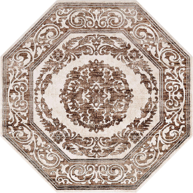 Chocolate Brown 7' 10 x 7' 10 Hermitage Octagon Area Rug 55% Polypropylene & 45% Polyester Easy Clean Stain-Resistant Carpet for Living, Office, Dorm Rooms for Sale at Rug Engine