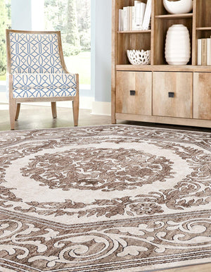 Chocolate Brown 7' 10 x 7' 10 Hermitage Octagon Area Rug 55% Polypropylene & 45% Polyester Easy Clean Stain-Resistant Carpet for Living, Office, Dorm Rooms for Sale at Rug Engine