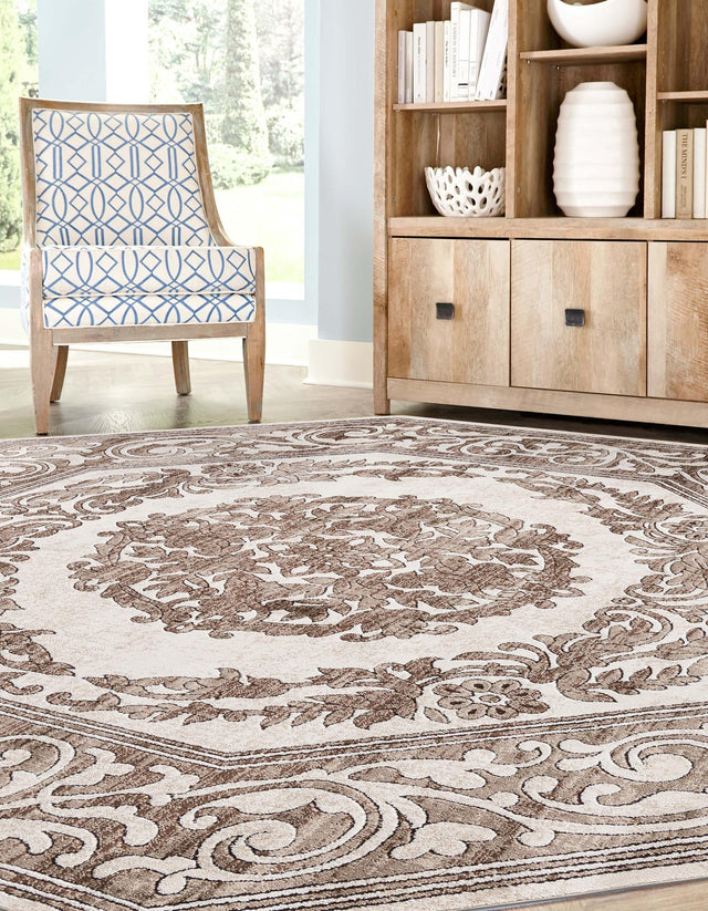 Chocolate Brown 7' 10 x 7' 10 Hermitage Octagon Area Rug 55% Polypropylene & 45% Polyester Easy Clean Stain-Resistant Carpet for Living, Office, Dorm Rooms for Sale at Rug Engine
