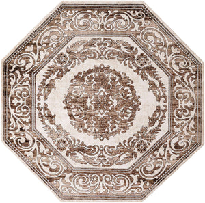 Chocolate Brown 5' 3 x 5' 3 Hermitage Octagon Area Rug 55% Polypropylene & 45% Polyester Easy Clean Stain-Resistant Carpet for Living, Office, Dorm Rooms for Sale at Rug Engine