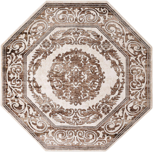 Chocolate Brown 5' 3 x 5' 3 Hermitage Octagon Area Rug 55% Polypropylene & 45% Polyester Easy Clean Stain-Resistant Carpet for Living, Office, Dorm Rooms for Sale at Rug Engine