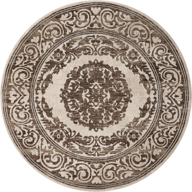 Chocolate Brown 7' 10 x 7' 10 Hermitage Round Area Rug 55% Polypropylene & 45% Polyester Easy Clean Stain-Resistant Carpet for Living, Office, Dorm Rooms for Sale at Rug Engine