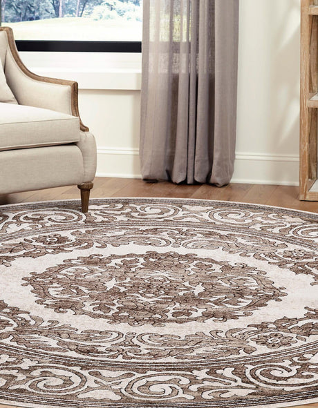 Chocolate Brown 6' x 6' Hermitage Round Area Rug 55% Polypropylene & 45% Polyester Easy Clean Stain-Resistant Carpet for Living, Office, Dorm Rooms for Sale at Rug Engine