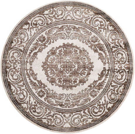 Chocolate Brown 6' x 6' Hermitage Round Area Rug 55% Polypropylene & 45% Polyester Easy Clean Stain-Resistant Carpet for Living, Office, Dorm Rooms for Sale at Rug Engine