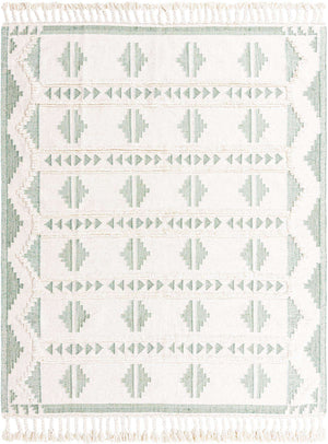 Aquamarine and White 8' x 10' Mesa Rectangle Area Rug 100% Wool Geometric All Natural Carpet for Living, Dining, Office, Bedrooms, Dorms, Kitchens for Sale at Rug Engine