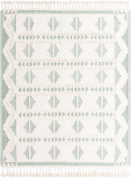 Aquamarine and White 8' x 10' Mesa Rectangle Area Rug 100% Wool Geometric All Natural Carpet for Living, Dining, Office, Bedrooms, Dorms, Kitchens for Sale at Rug Engine