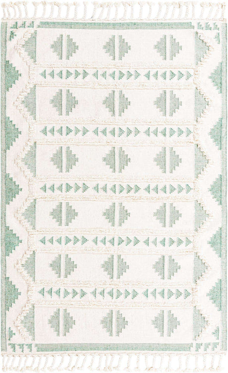 Aquamarine and White 6' 1 x 9' Mesa Rectangle Area Rug 100% Wool Geometric All Natural Carpet for Living, Dining, Office, Bedrooms, Dorms, Kitchens for Sale at Rug Engine