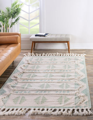 Aquamarine and White 8' x 10' Mesa Rectangle Area Rug 100% Wool Geometric All Natural Carpet for Living, Dining, Office, Bedrooms, Dorms, Kitchens for Sale at Rug Engine