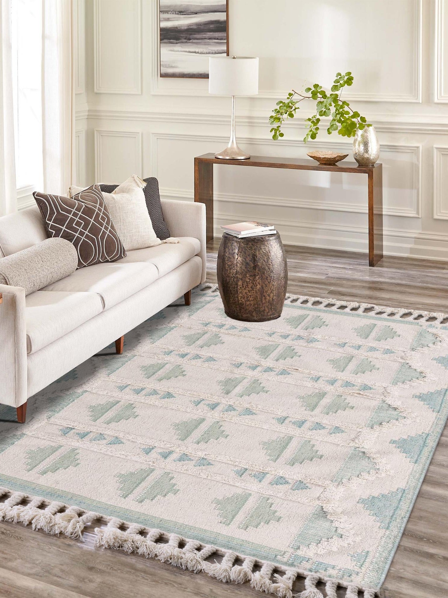 Aquamarine and White 5' 1 x 8' Mesa Rectangle Area Rug 100% Wool Geometric All Natural Carpet for Living, Dining, Office, Bedrooms, Dorms, Kitchens for Sale at Rug Engine