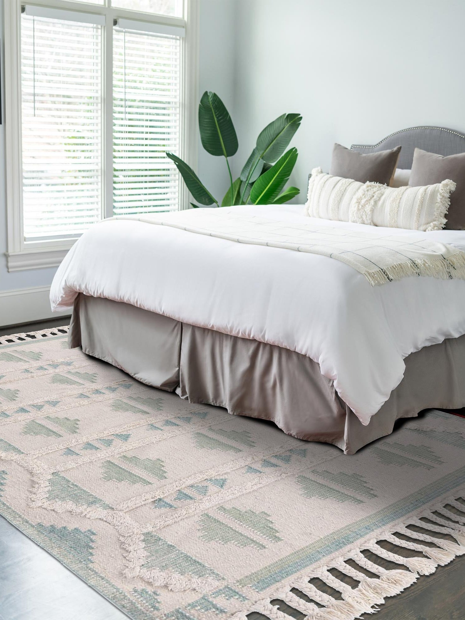 Aquamarine and White 6' 1 x 9' Mesa Rectangle Area Rug 100% Wool Geometric All Natural Carpet for Living, Dining, Office, Bedrooms, Dorms, Kitchens for Sale at Rug Engine