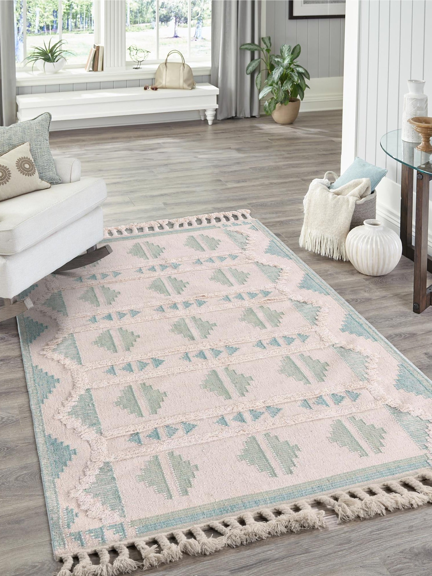Aquamarine and White 2' x 3' 1 Mesa Rectangle Area Rug 100% Wool Geometric All Natural Carpet for Living, Dining, Office, Bedrooms, Dorms, Kitchens for Sale at Rug Engine