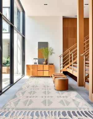 Aquamarine and White 4' 1 x 6' 1 Mesa Rectangle Area Rug 100% Wool Geometric All Natural Carpet for Living, Dining, Office, Bedrooms, Dorms, Kitchens for Sale at Rug Engine