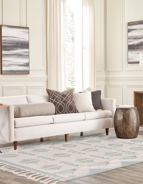 Aquamarine and White 2' x 3' 1 Mesa Rectangle Area Rug 100% Wool Geometric All Natural Carpet for Living, Dining, Office, Bedrooms, Dorms, Kitchens for Sale at Rug Engine
