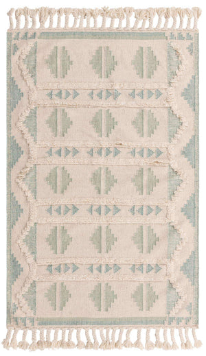 Aquamarine and White 5' 1 x 8' Mesa Rectangle Area Rug 100% Wool Geometric All Natural Carpet for Living, Dining, Office, Bedrooms, Dorms, Kitchens for Sale at Rug Engine