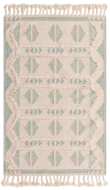 Aquamarine and White 5' 1 x 8' Mesa Rectangle Area Rug 100% Wool Geometric All Natural Carpet for Living, Dining, Office, Bedrooms, Dorms, Kitchens for Sale at Rug Engine