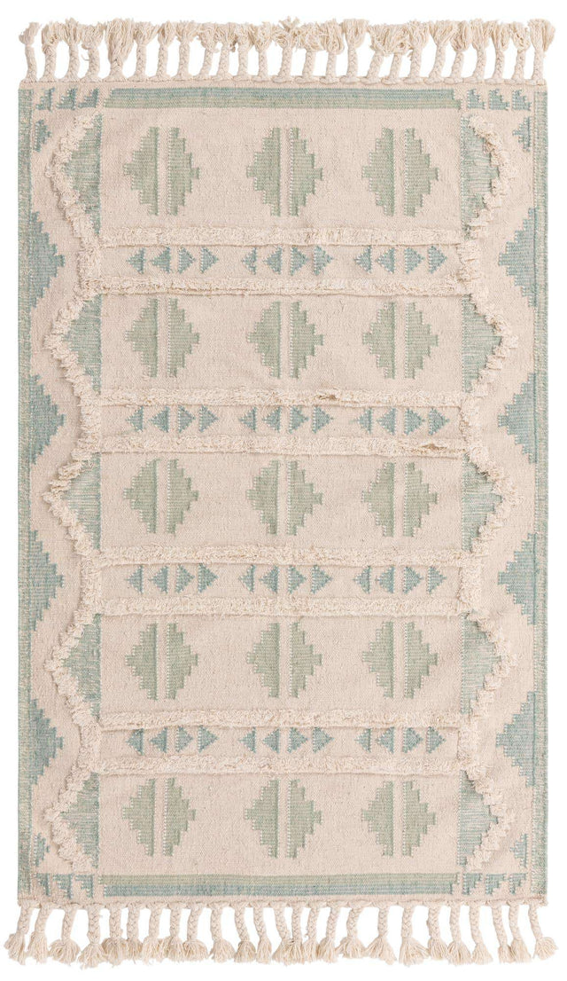 Aquamarine and White 5' 1 x 8' Mesa Rectangle Area Rug 100% Wool Geometric All Natural Carpet for Living, Dining, Office, Bedrooms, Dorms, Kitchens for Sale at Rug Engine
