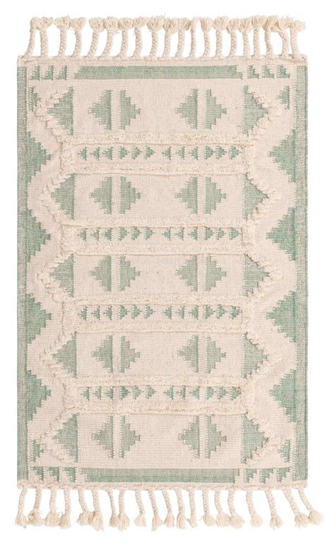 Aquamarine and White 4' 1 x 6' 1 Mesa Rectangle Area Rug 100% Wool Geometric All Natural Carpet for Living, Dining, Office, Bedrooms, Dorms, Kitchens for Sale at Rug Engine